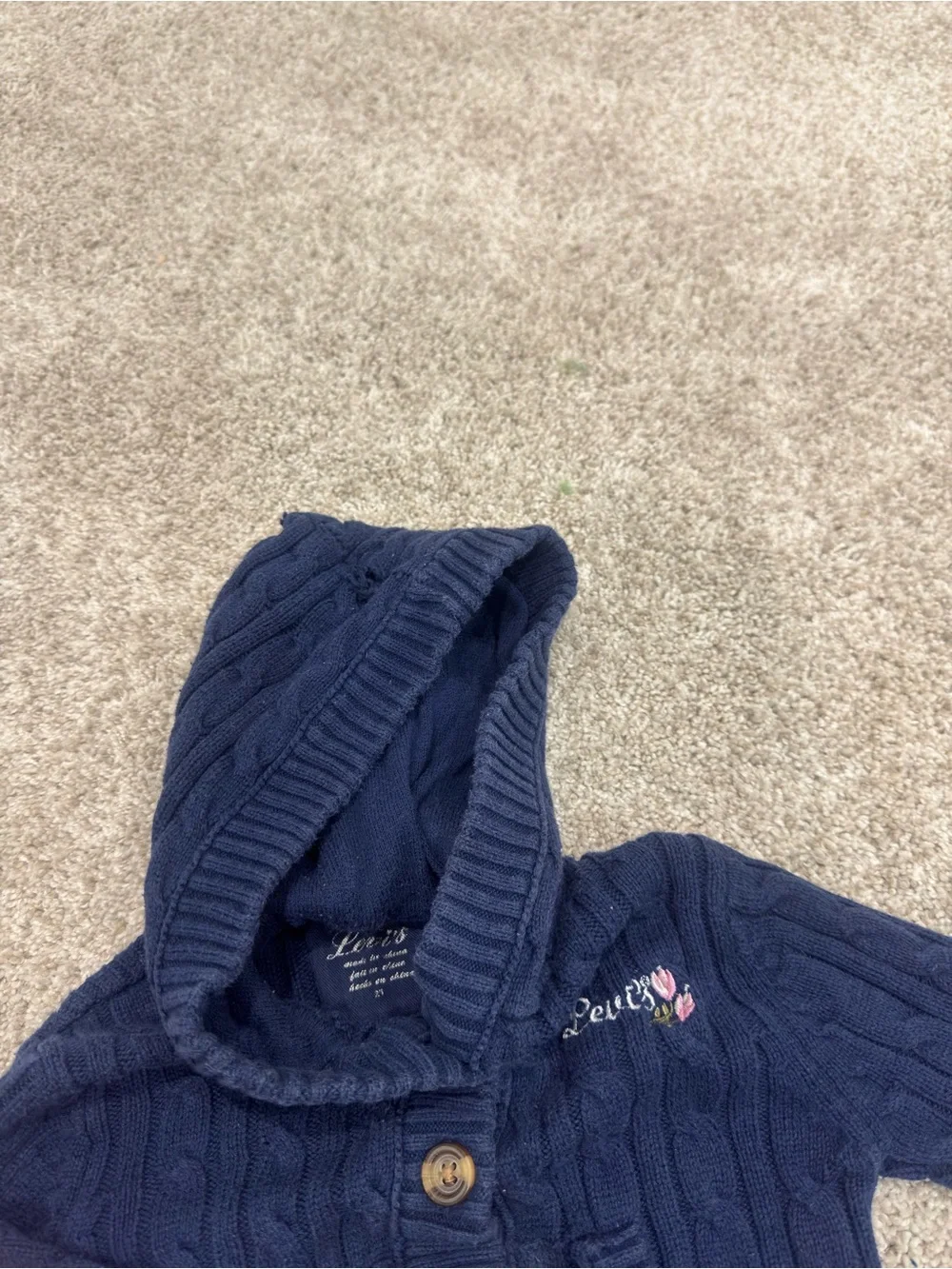 Mid 2000s Girls' Toddler Prep Levi's Navy Hooded Cable Knit Cardigan Sweater